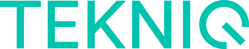 TEKNIQ logo i turkis på sort baggrund